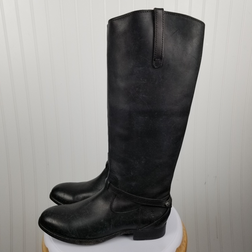 Frye Womens Lindsay Plate Black Riding Harness Boots Size 6.5 Tall Leather Heel - Picture 3 of 13